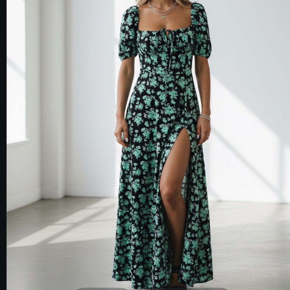 Summer Dress Tie up dress split side leg dress Square neck dress Maxi dress